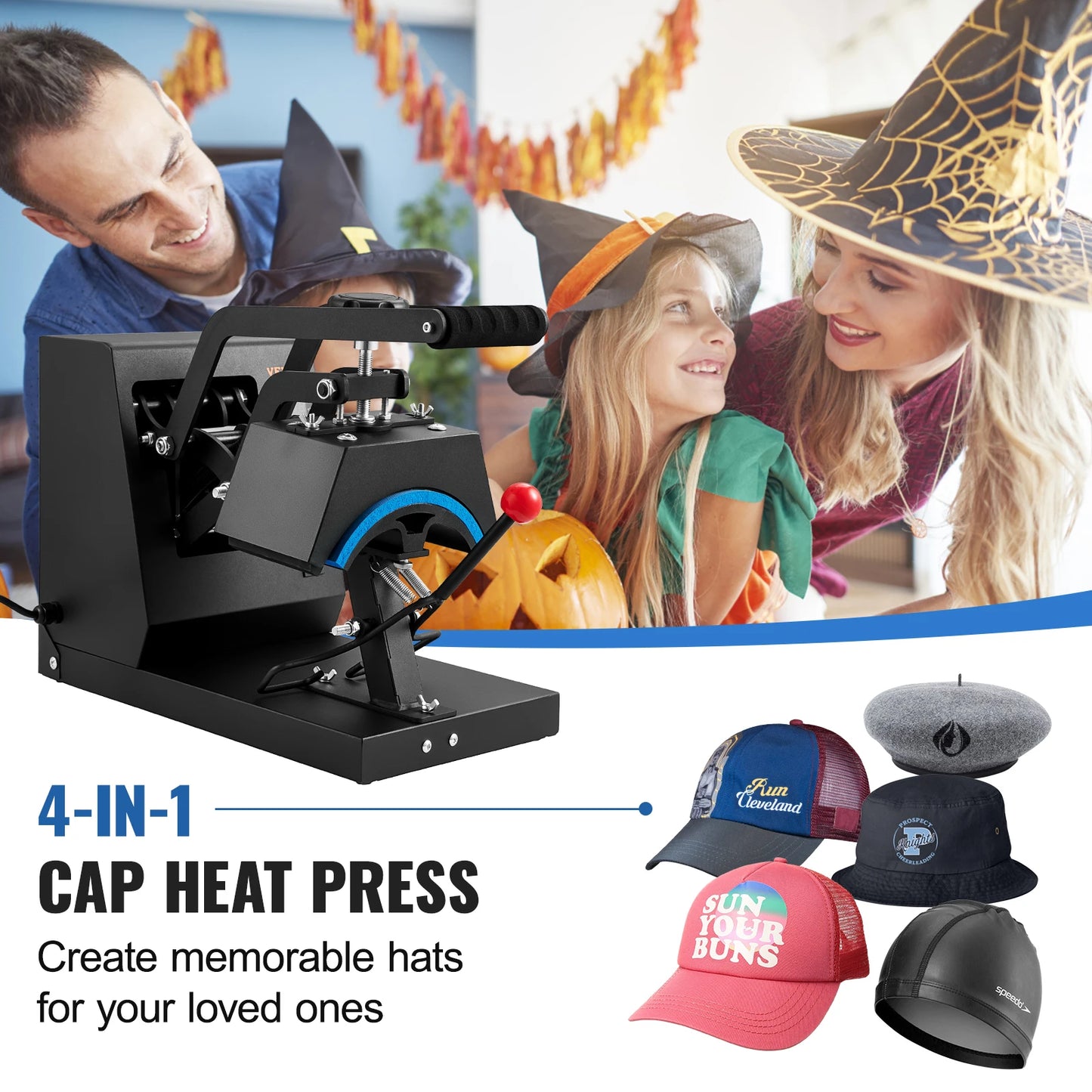 SucceBuy Hat Heat Press 4 in1 Cap Heat Press Machine 6x3inches Clamshell Transfer LCD Digital Timer Temperature Control