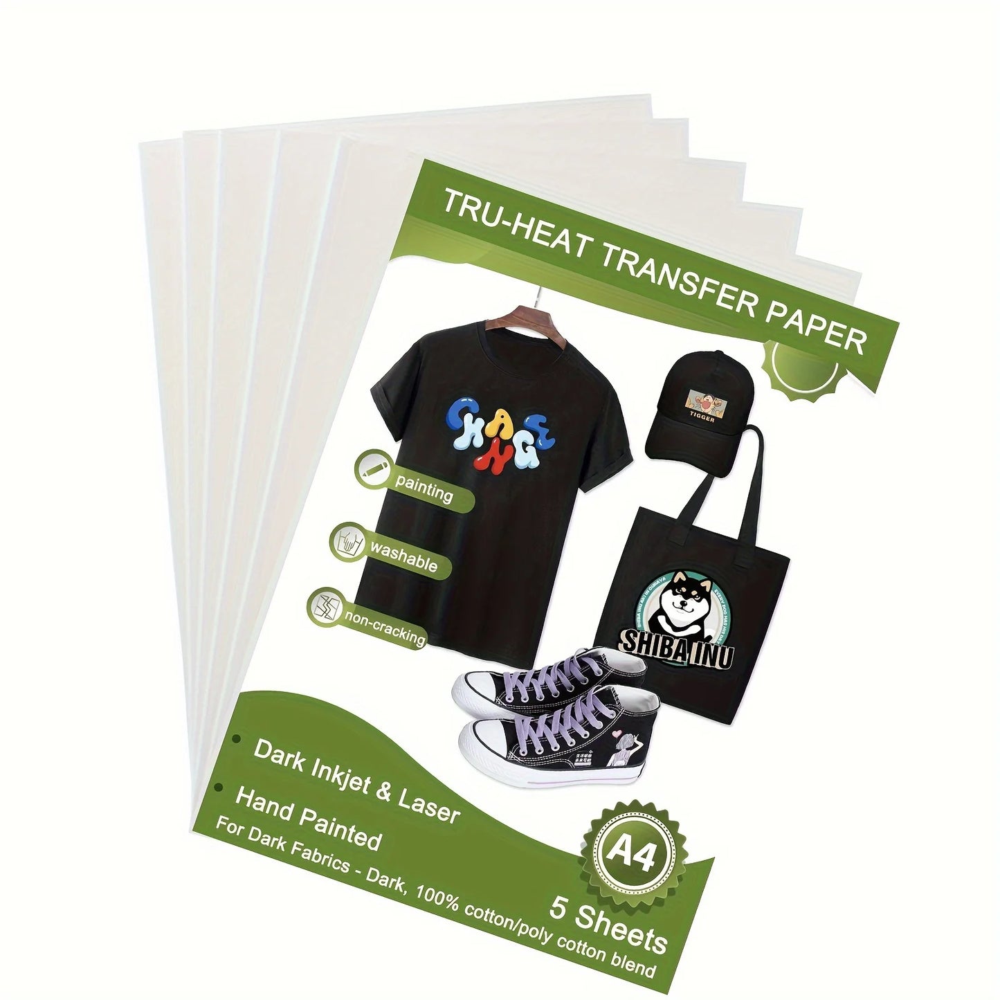 ESHANG Iron on Heat Transfer Paper for T Shirts (5Sheets A4 ）Printable HTV Heat Transfer Vinyl for Inkjet & Laserjet  Printer