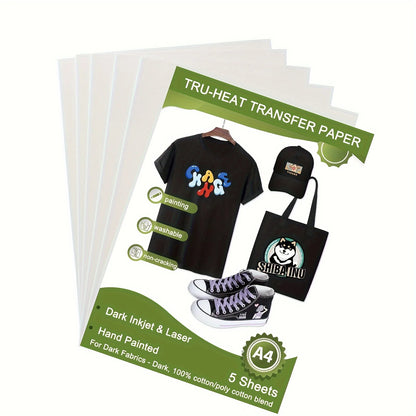 ESHANG Iron on Heat Transfer Paper for T Shirts (5Sheets A4 ）Printable HTV Heat Transfer Vinyl for Inkjet & Laserjet  Printer