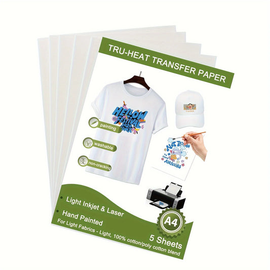 ESHANG Iron on Heat Transfer Paper for T Shirts (5Sheets A4 ）Printable HTV Heat Transfer Vinyl for Inkjet & Laserjet  Printer