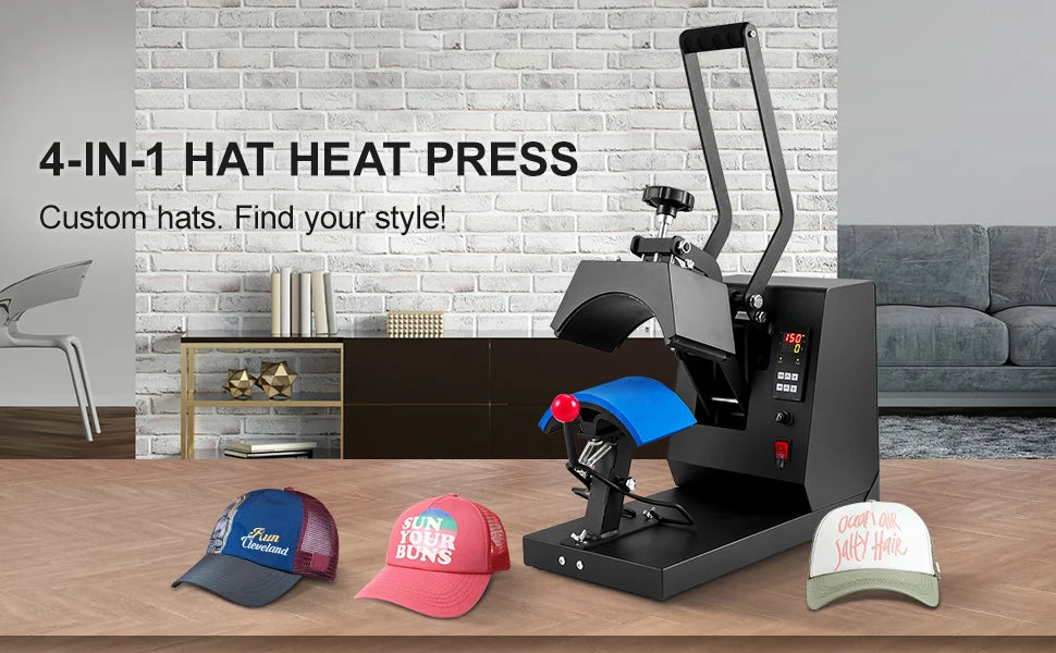 SucceBuy Hat Heat Press 4 in1 Cap Heat Press Machine 6x3inches Clamshell Transfer LCD Digital Timer Temperature Control
