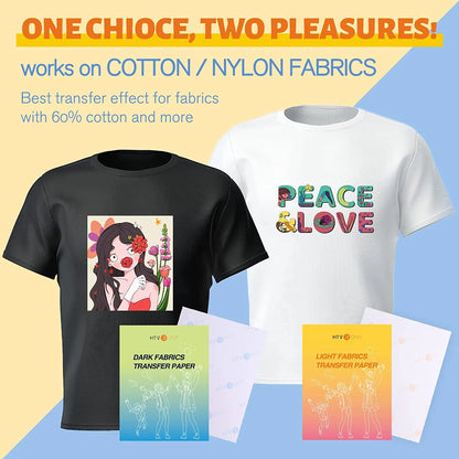 HTVRONT 20Pcs A4 Inkjet Heat Transfer Sublimation Printing Paper 8.5x11in Heat Transfer Paper DIY Cotton T-Shirt Iron On Paper