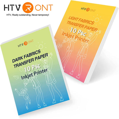 HTVRONT 20Pcs A4 Inkjet Heat Transfer Sublimation Printing Paper 8.5x11in Heat Transfer Paper DIY Cotton T-Shirt Iron On Paper